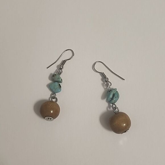 No Brand Jewelry - Turquoise Stack Dangle Drop Earrings Brown Blue Beaded